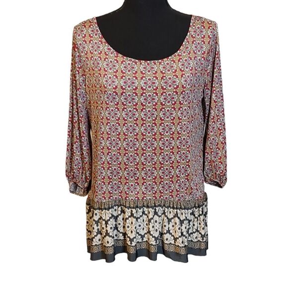 Skye's The Limit Boho Printed Ruffle Blouse Large - Picture 1 of 5